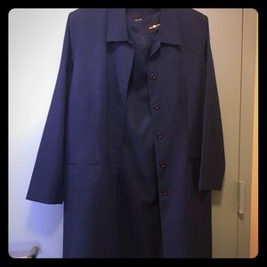 Navy blue suit long jacket, pants & dress. Size 12